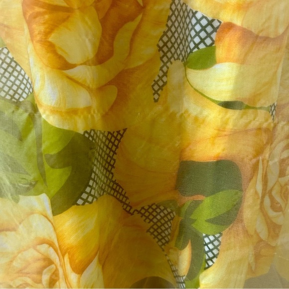 Vintage 1960s Alice Polynesian Chiffon Maxi Dress Hawaiian Yellow Floral Muumuu - Picture 15 of 16